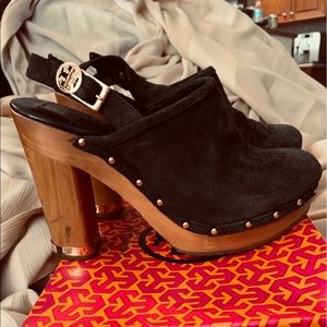 TORY BURCH BRAYDEN black suede clog heels
